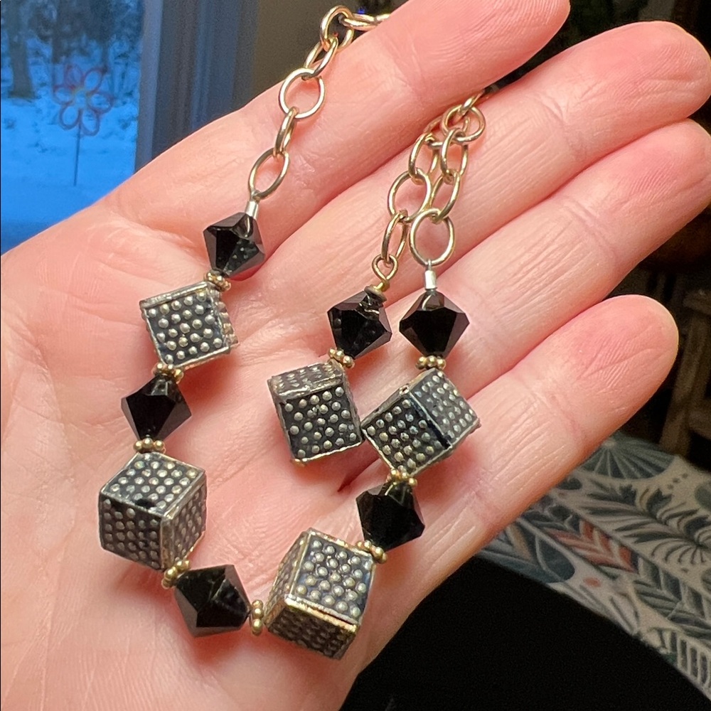 Vintage Modernist 14/20 GF Gold Filled Black 3D Cube Bracelet
